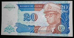 Zaïre P-056 20 nouveaux zaïres 1993