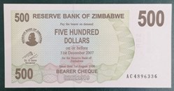 Zimbabwe P-043 500 dollars 2007
