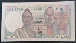 Afrique occidentale française P-036a.2 5 franc 1943