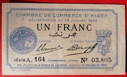 Algérie chambre de commerce d'Alger JP.137.15 1 franc 1920