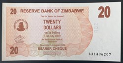 Zimbabwe P-040 20 dollars 2007