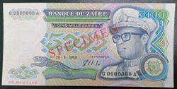 Zaïre P-037bs 5 000 zaïres 1988