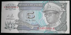 Zaïre P-048 5 nouveaux makuta 1993