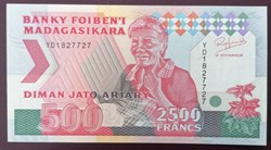 Madagascar P-072Aa 500 ariary 2500 francs 1993