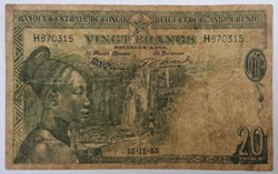 Congo Belge P-026a.1 20 francs 1953