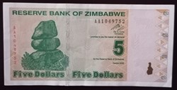 Zimbabwe P-093 5 dollars 2009