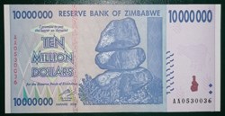 Zimbabwe P-078a 10 million dollars 2008