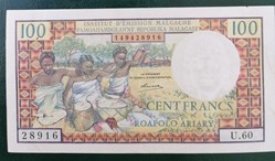 Madagascar P-057a.2 100 francs-20 ariary 1966