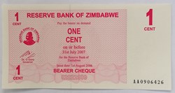 Zimbabwe P-033 1 cent 2006