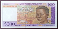 Madagascar P-078b 5 000 francs 1995