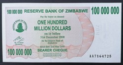 Zimbabwe P-058 100 million dollars 2008