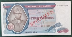 Zaire P-022as 5 zaires spécimen 1979