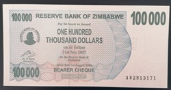 Zimbabwe P-048b 100 000 dollars 2007