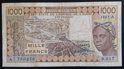 Afrique de l'ouest (Etats d') P-107 Ah 1000 francs 1987