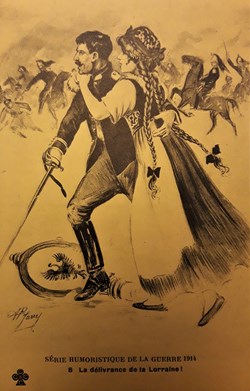 Carte humoristique de la guerre de 1914 - N° 8 - La délivrance de la Lorraine