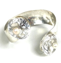 Armband, silver, bergskristall och pärlor