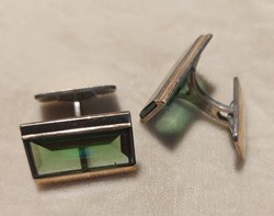 Manschettknappar, grön sten, silver