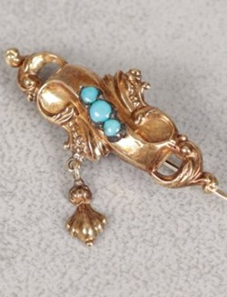 Mindre brosch, 14k, turkoser