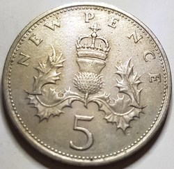 5 nouveaux pence Elizabeth II Royaume-Uni 1968