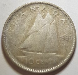 10 cents Georges VI légende sans IND:IMP: 1950 Canada