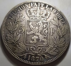 5 francs - Léopold II belgique 1870