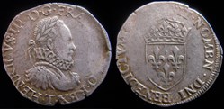1574 - Teston de Henri III - col fraisé - atelier de Nantes - sans les chiffres couronnés au revers