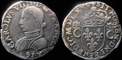 1575 - Teston de Charles IX sous Henri III - atelier de Rennes