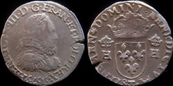 1575 - Teston de Henri III - col fraisé - atelier de Nantes - (date à l'avers)
