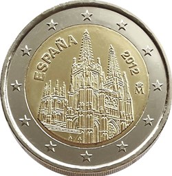 2 Euros Cathédrale Sainte-Marie de Burgos, inscrite au patrimoine mondial de l'UNESCO 2012