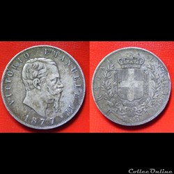 ITALIE 5 Lire Victor Emmanuel II 1877