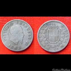 ITALIE 50 Centesimi Victor Emmanuel II type à l’écu 1863 Milan