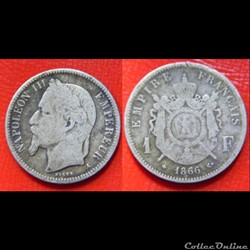 1 franc Napoléon III, tête laurée 1866 Paris