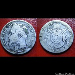 2 francs Napoléon III, tête laurée 1866 Strasboug