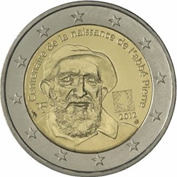 2 Euros 100e anniversaire de la naissance du prêtre Henri Grouès, dit l'abbé Pierre
