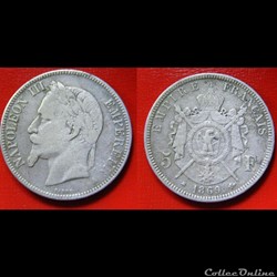 5 francs Napoléon III (tête laurée- Empire français) 1869 A
