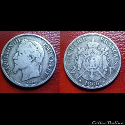 2 francs Napoléon III, tête laurée 1866 Paris