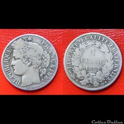 1 franc Cérès 1872 A (Petit)