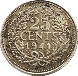 Pays-Bas 25 cents Wilhelmina 1941