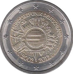 2 Euros 10e anniversaire de la mise en circulation des billets & des pièces en euro 2012 F Stuttgart