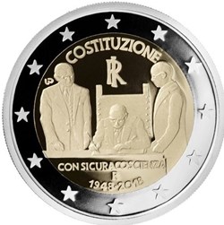 2 Euros 70e anniversaire de l'entrée en vigueur de la Constitution de la République italienne  2018