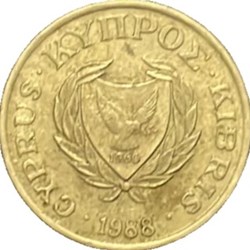 Chypre 5 cents type 1 armoiries; numéro de valeur encadré 1988
