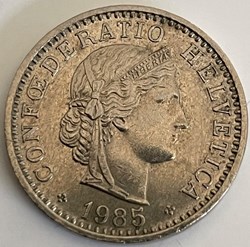 Suisse 20 centimes Tête de Libertas cupronickel 1985