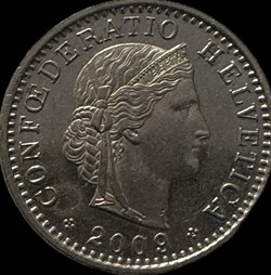 Suisse 20 centimes Tête de Libertas cupronickel 2009