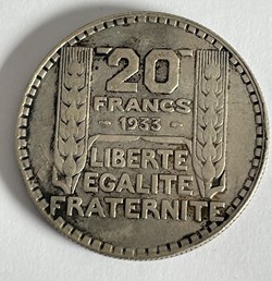 20 francs Turin 1933 Rameaux court
