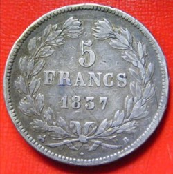5 francs Louis-Philippe I - 2ème type (tête laurée - tranche en relief) 1837 B
