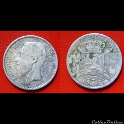 BELGIQUE 1 Franc Léopold II légende française signature L WIENER 1886