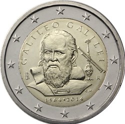 2 Euros 450e anniversaire de la naissance du savant italien Galilée 2014