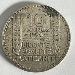 10 francs Turin 1934 3 pointu