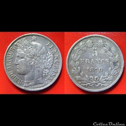 5 francs Cérès, sans légende 1870 A