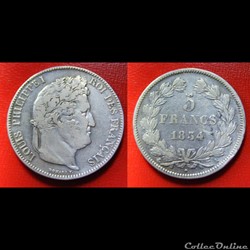 5 francs Louis-Philippe I - 2ème type (tête laurée - tranche en relief) 1834 A